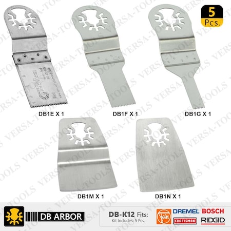 Versa Tool 5 PC Stainless Steel Blade & Scraper Universal Oscillating Saw Blade Set. DB1E1F1G1M1N DB-K12